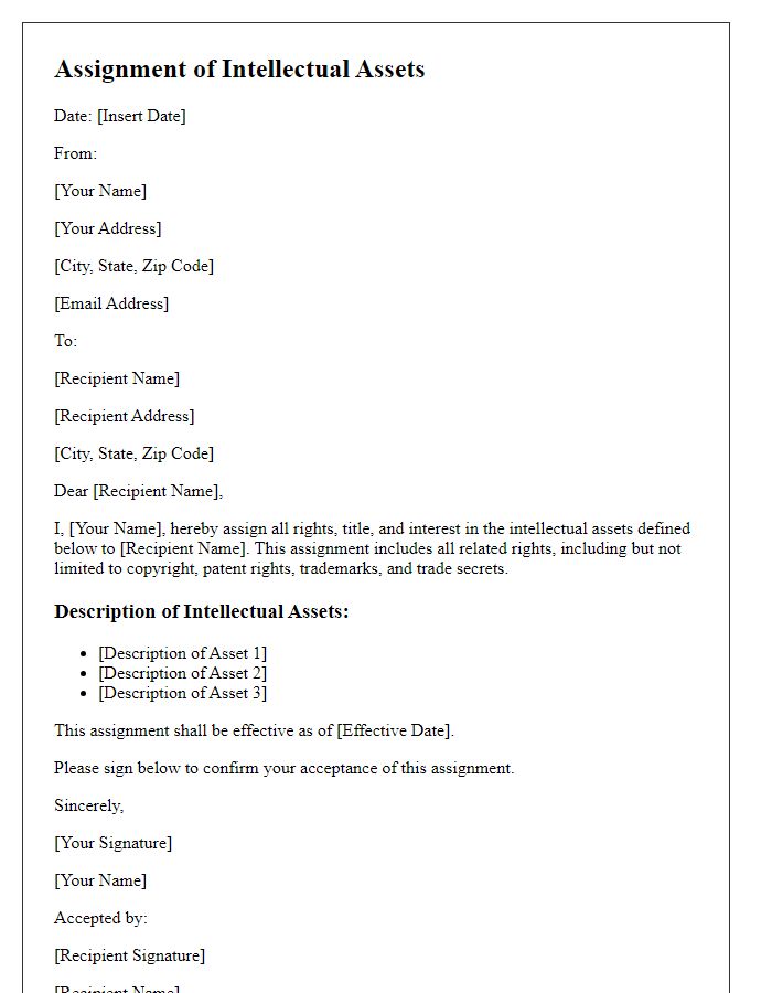 Letter template of Assignment of Intellectual Assets