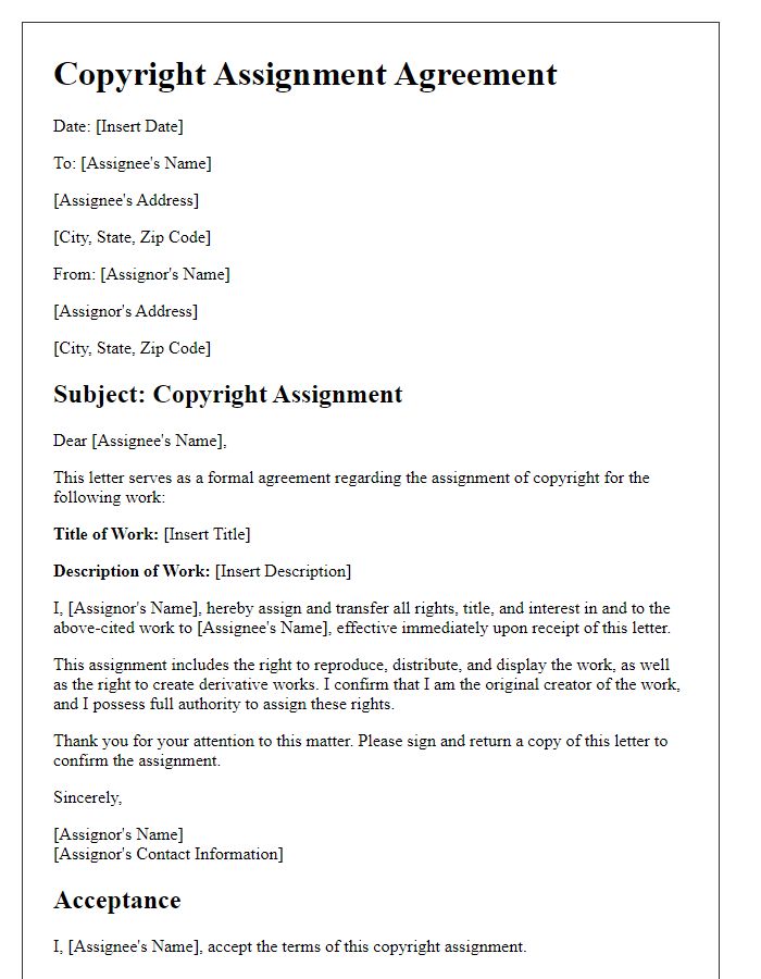 Letter template of Copyright Assignment Documentation