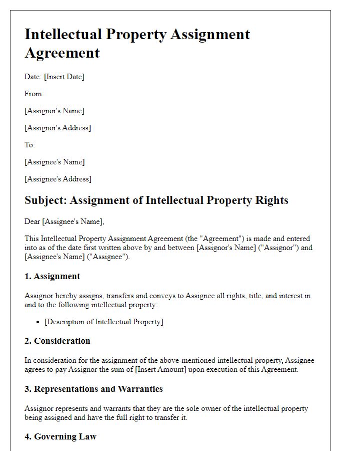 Letter template of Intellectual Property Assignment Agreement