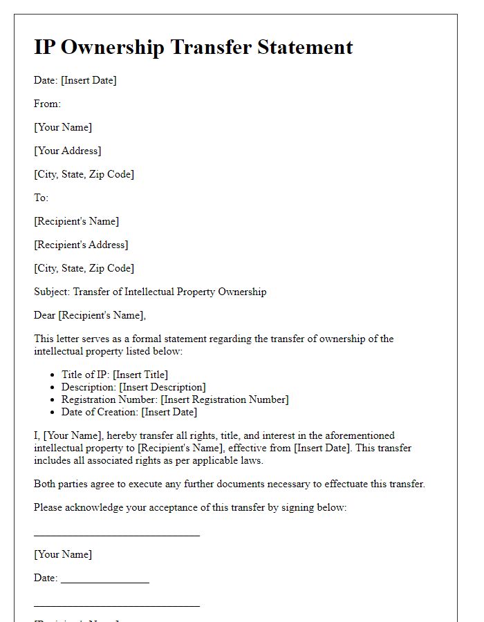 Letter template of IP Ownership Transfer Statement