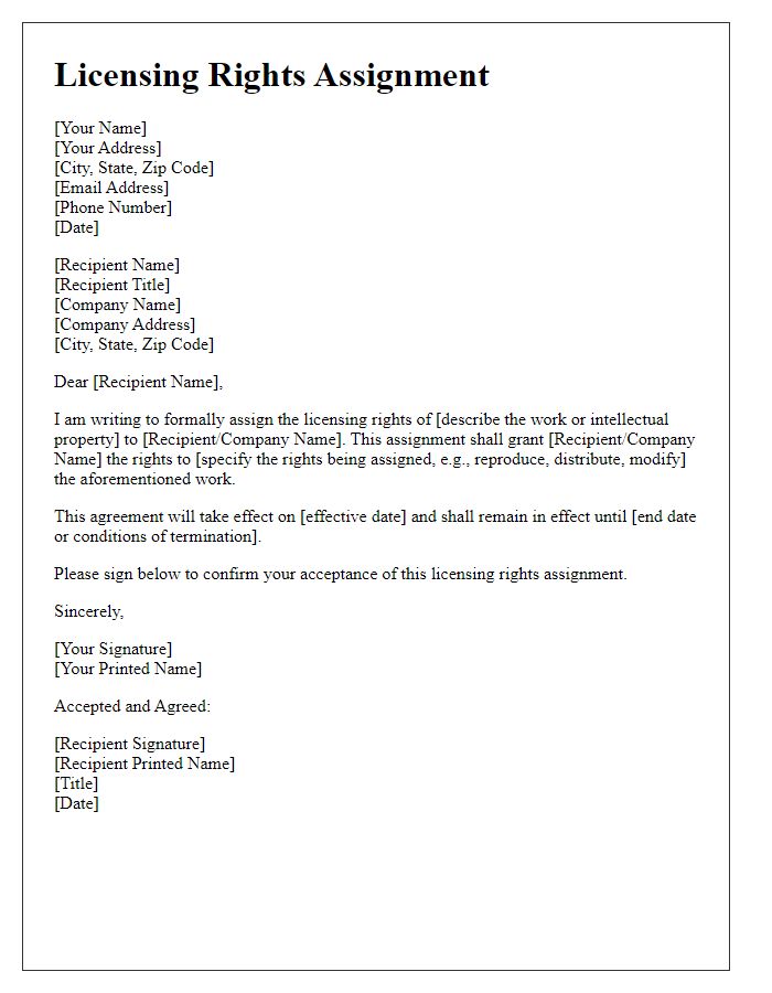 Letter template of Licensing Rights Assignment