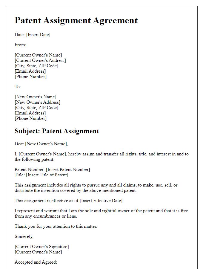 Letter template of Patent Assignment to New Owner