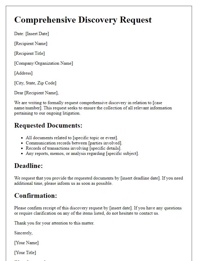 Letter template of Comprehensive Discovery Request