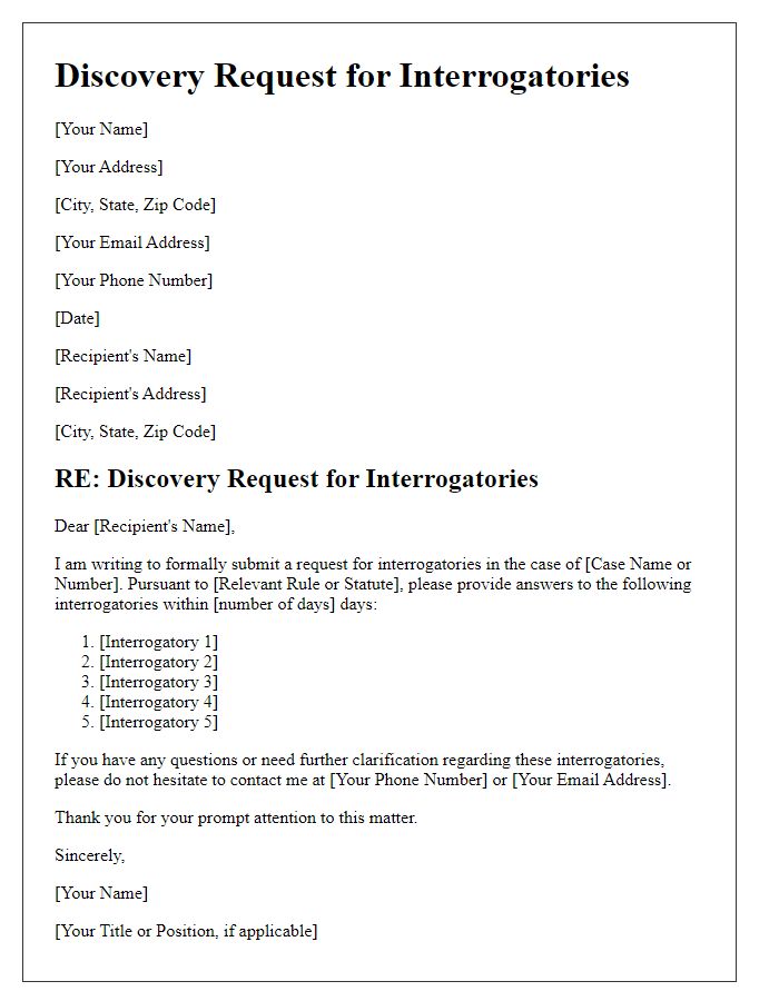 Letter template of Discovery Request for Interrogatories