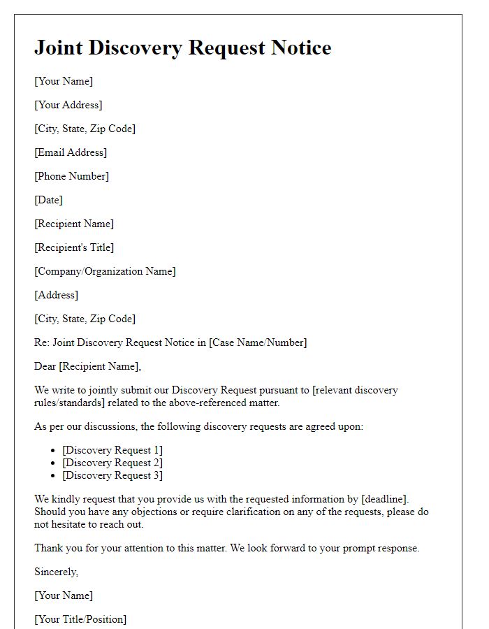 Letter template of Joint Discovery Request Notice