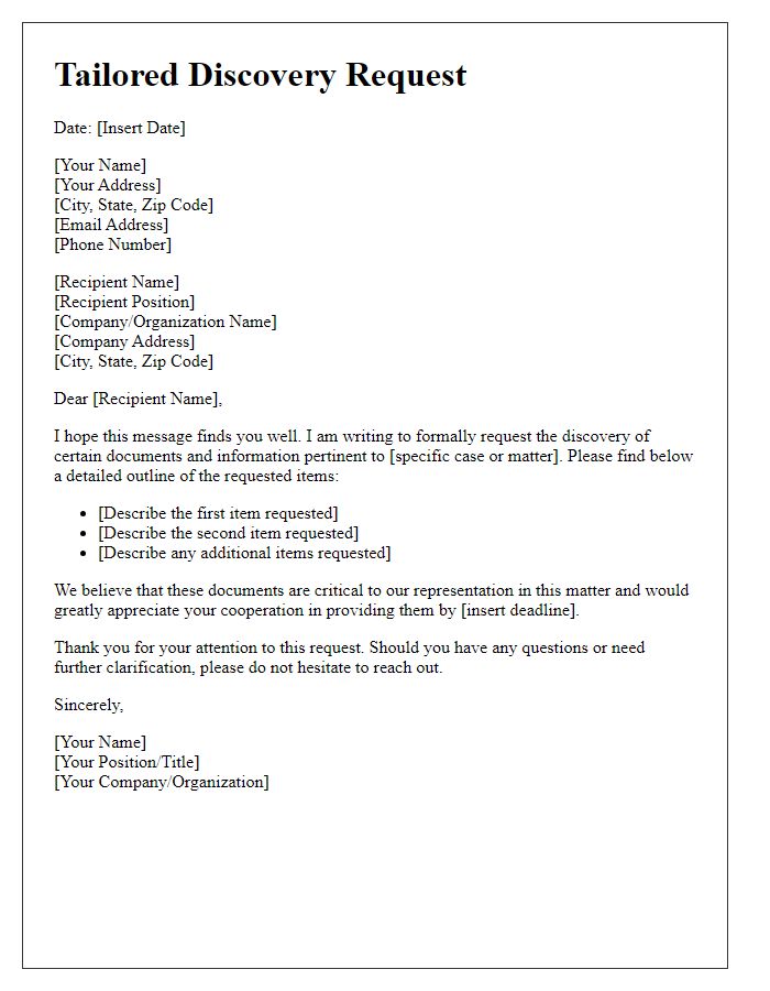 Letter template of Tailored Discovery Request