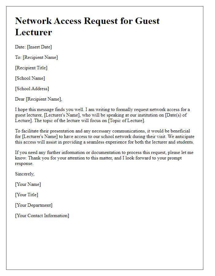 Letter template of school network access request for guest lecturers