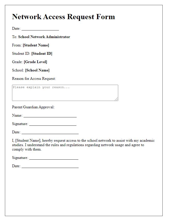 Letter template of school network access request for students