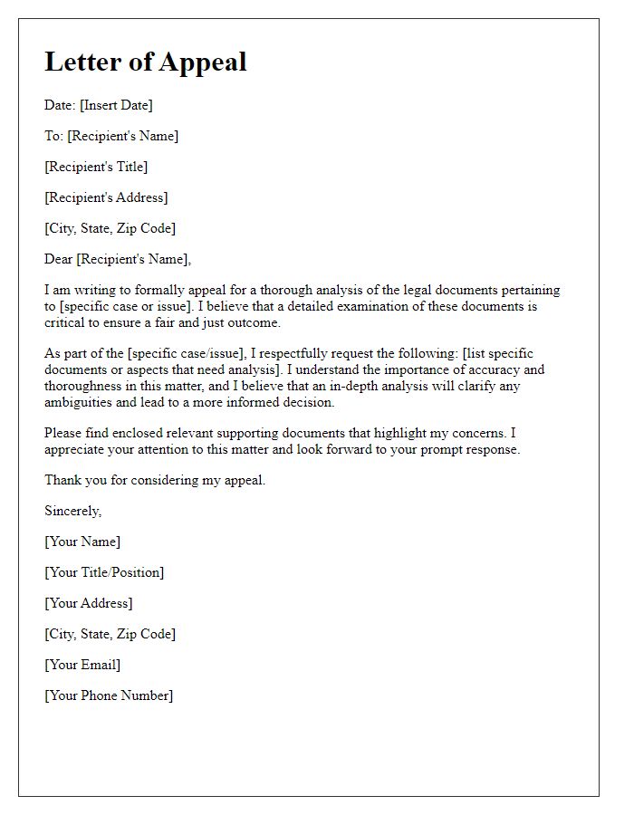 Letter template of appeal for legal document analysis