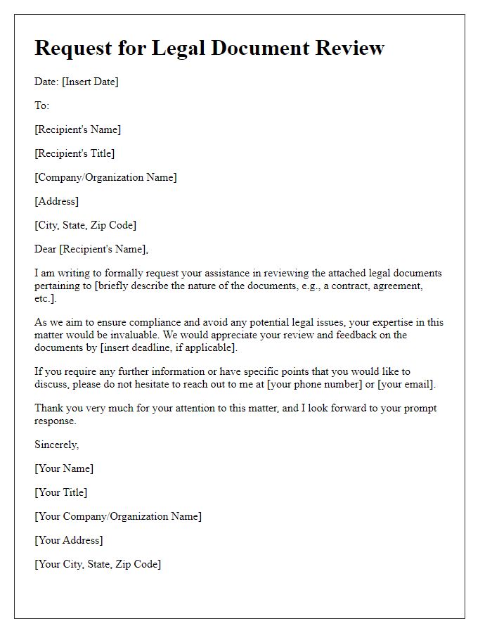 Letter template of formal request for legal document review