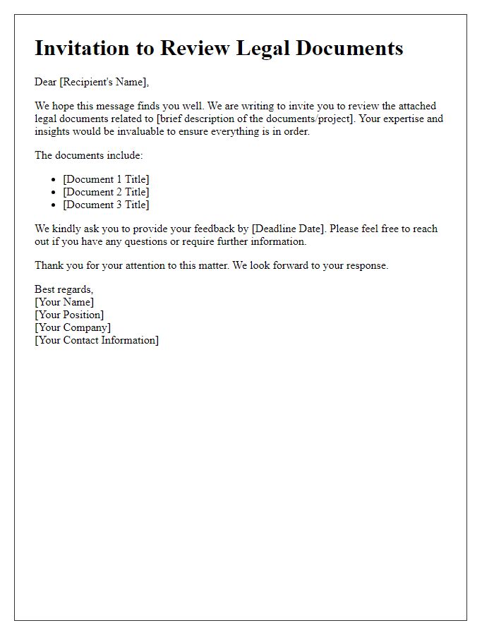 Letter template of invitation to review legal documents