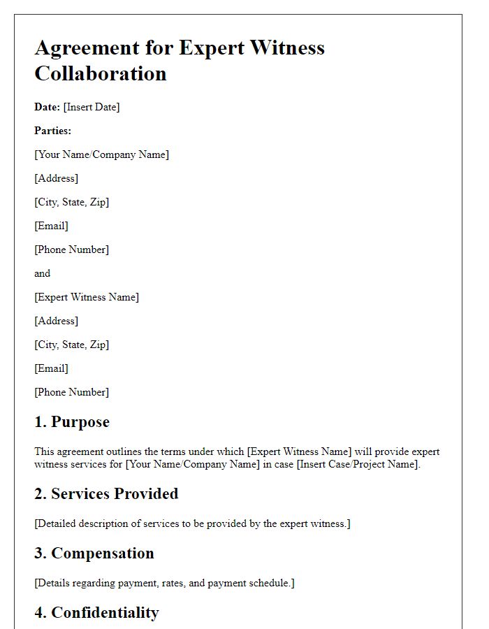 Letter template of agreement for expert witness collaboration