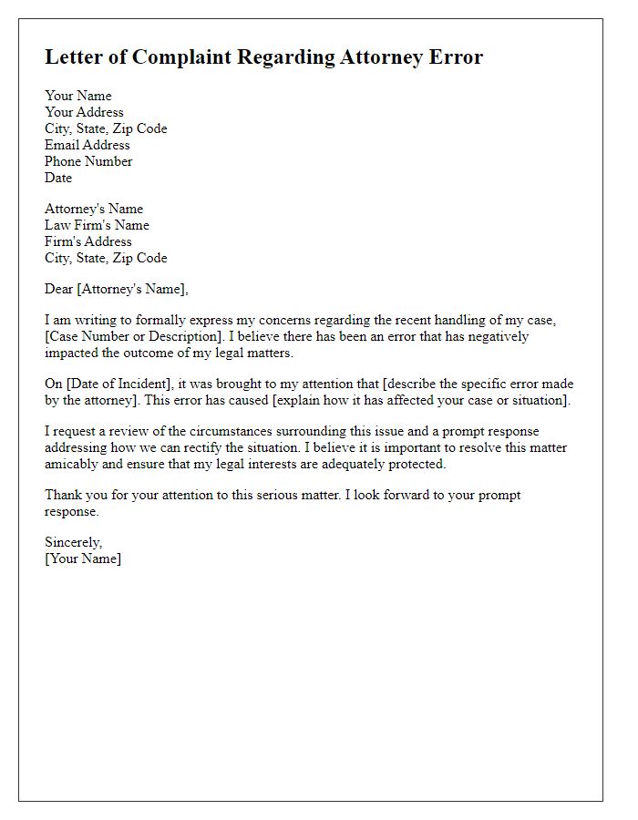 Letter template of attorney error complaint