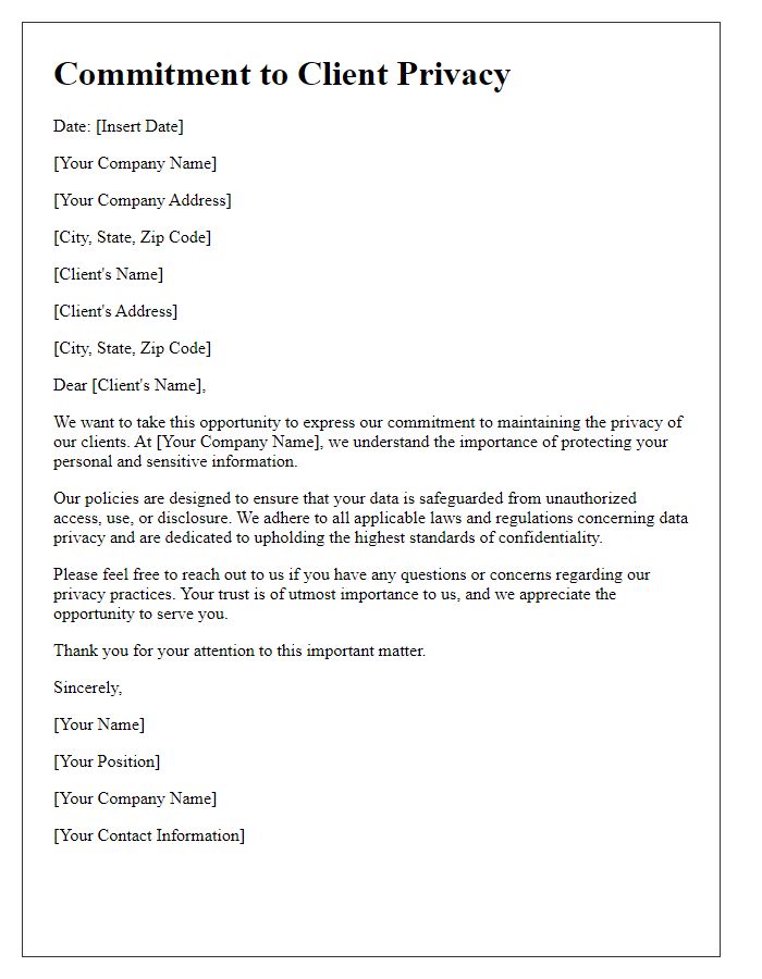 Letter template of commitment to maintaining client privacy