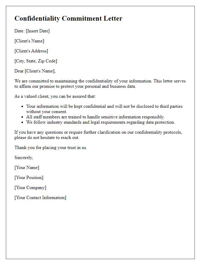 Letter template of confidentiality commitment to clients