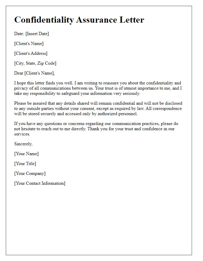 Letter template of reassurance for the confidentiality of client communications