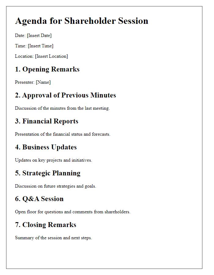 Letter template of agenda outline for shareholder session.