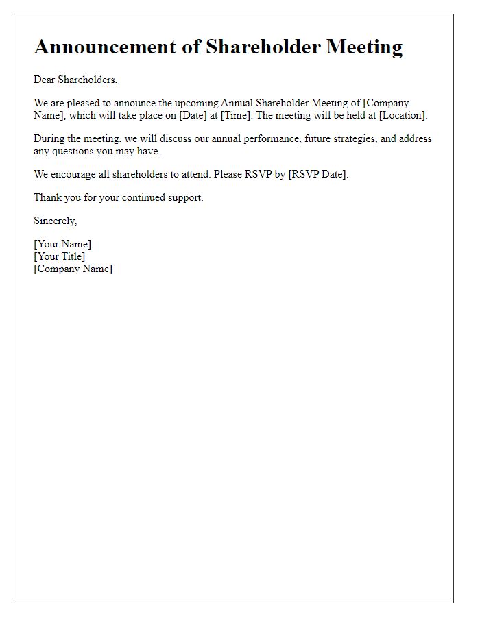 Letter template of announcement for shareholder meeting dates.