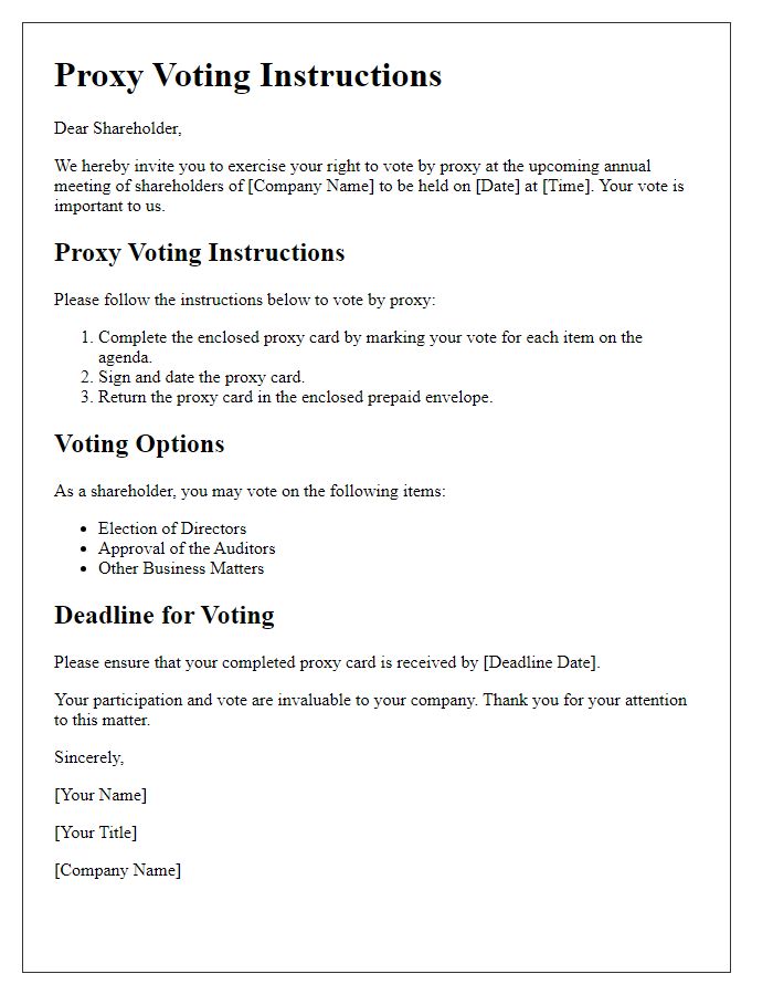 Letter template of proxy voting instructions for shareholders.