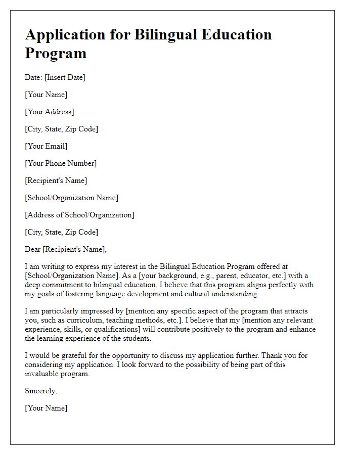 Letter template of application for bilingual education program