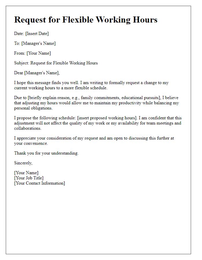 Letter template of flexible working hours request