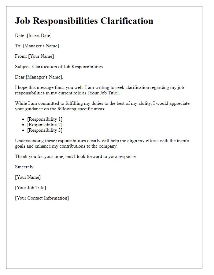 Letter template of job responsibilities clarification