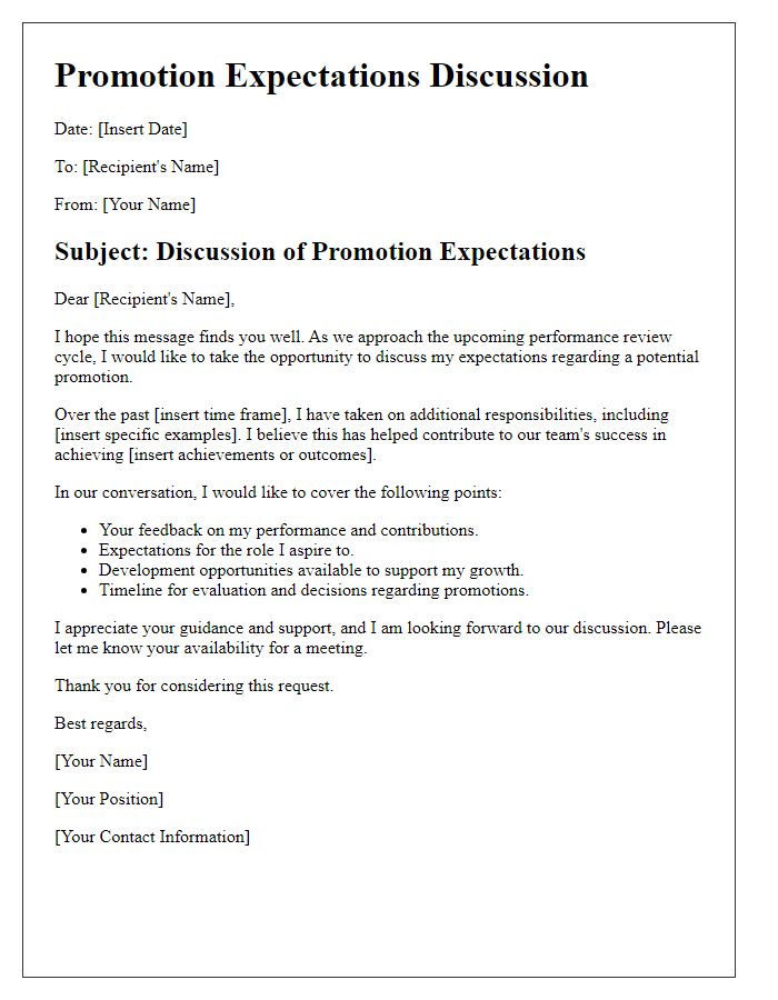 Letter template of promotion expectations discussion