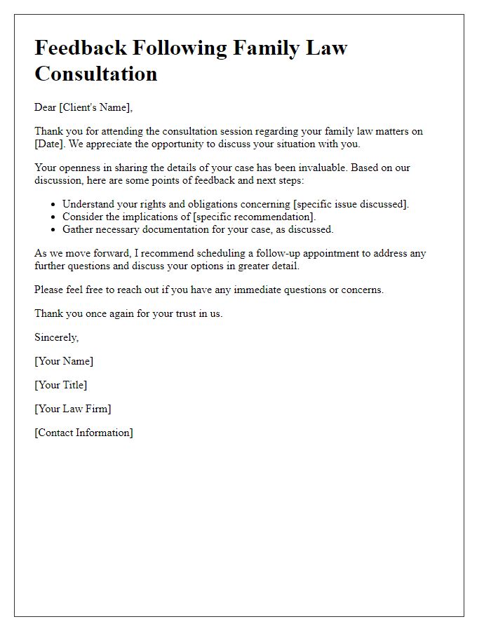 Letter template of feedback following family law consultation session