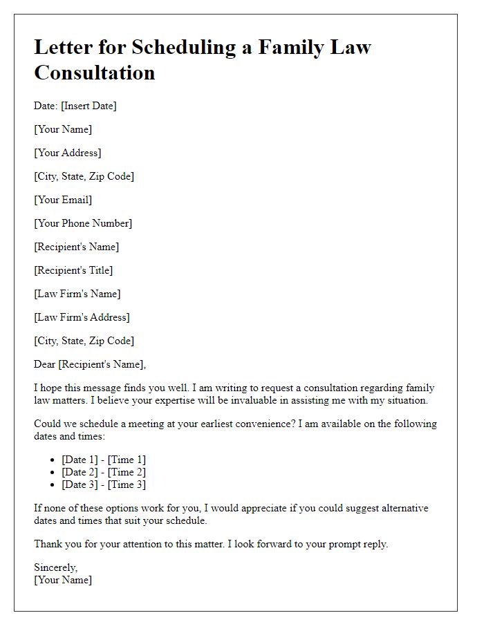 Letter template of scheduling a family law consultation meeting