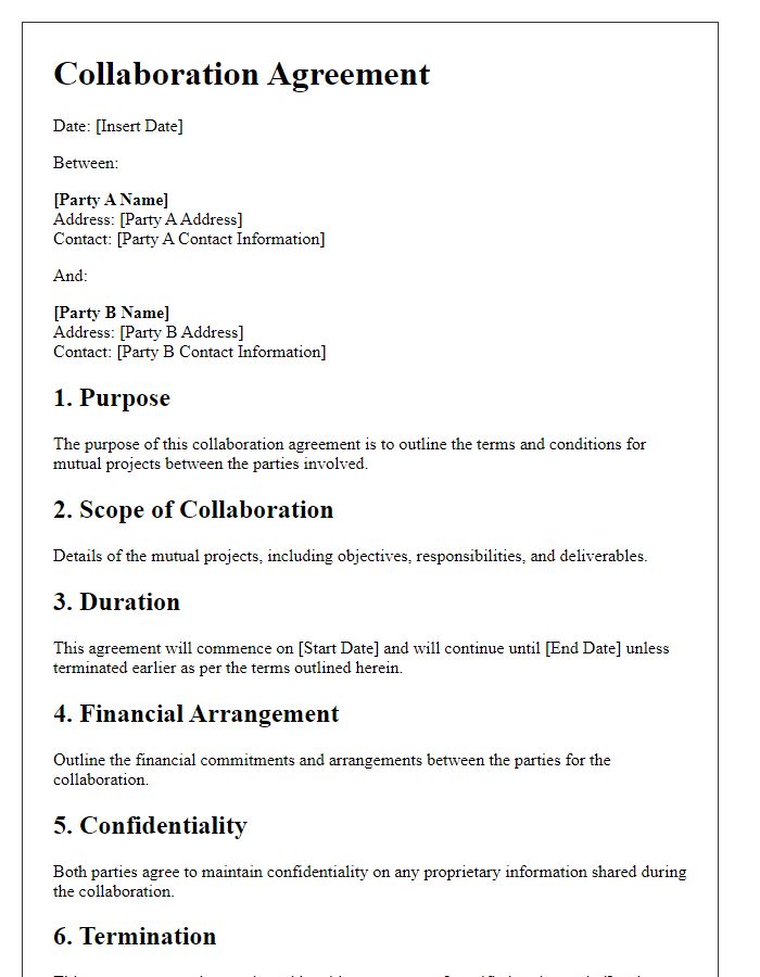 Letter template of collaboration agreement for mutual projects