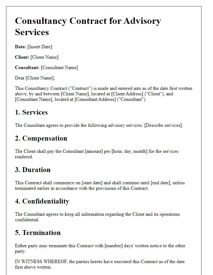 Letter template of consultancy contract for advisory services