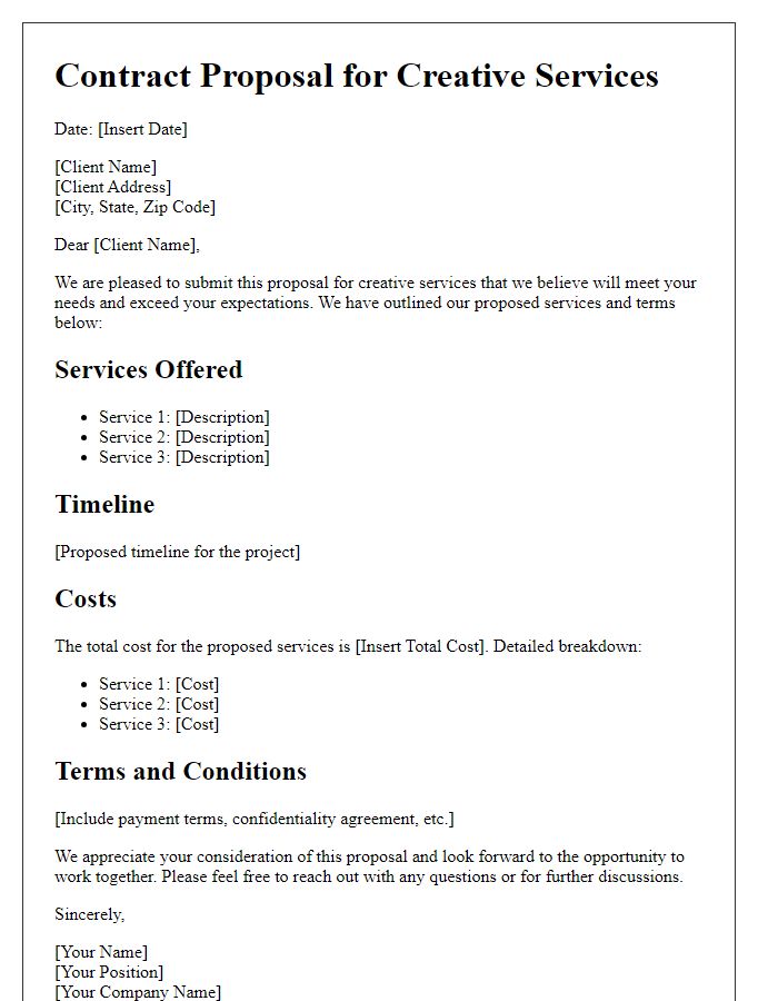 Letter template of contract proposal for creative services