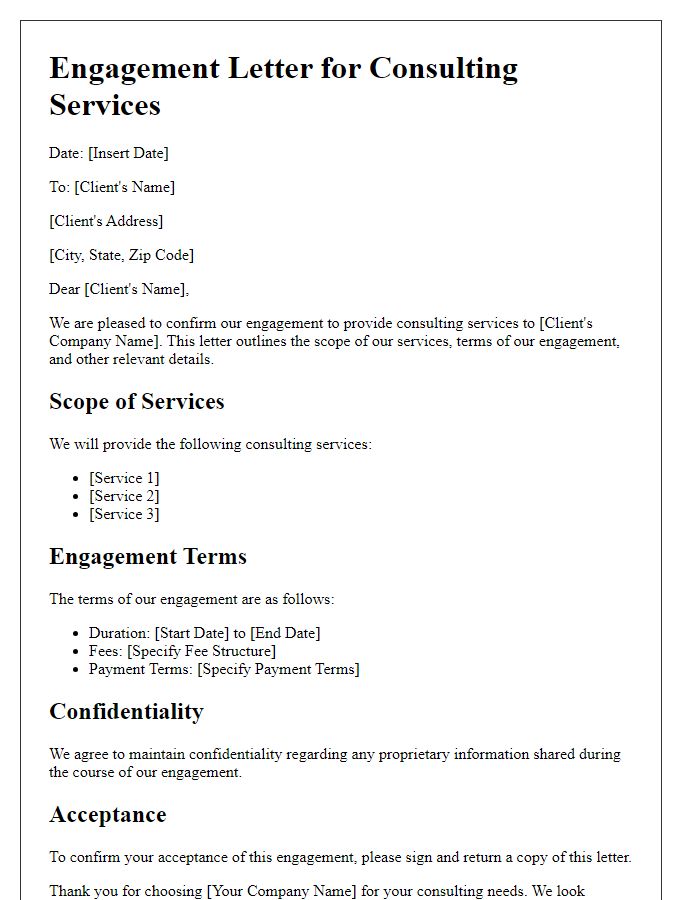 Letter template of engagement letter for consulting services