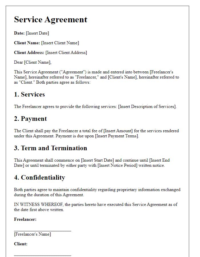 Letter template of service agreement for freelance work