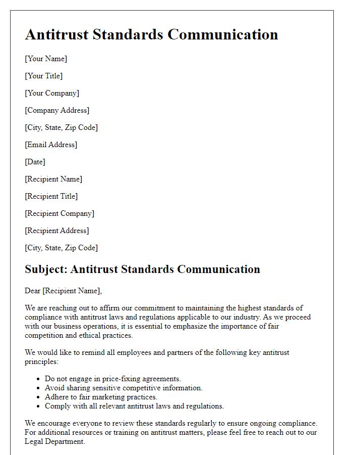 Letter template of antitrust standards communication