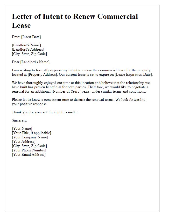 Letter template of Intent to Renew Commercial Lease