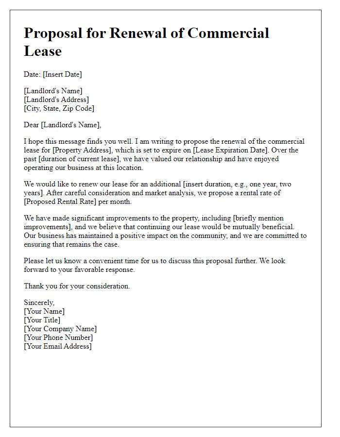 Letter template of Proposal for Renewal of Commercial Lease