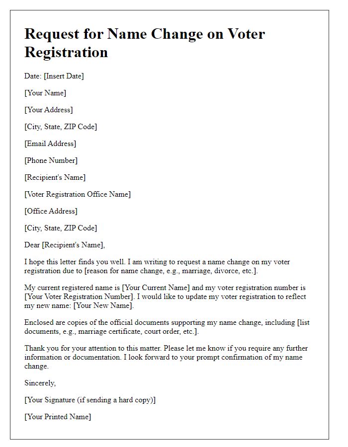 Letter template of name change request for voter registration update