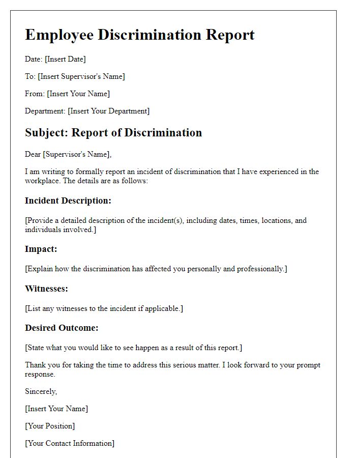 Letter template of employee discrimination report