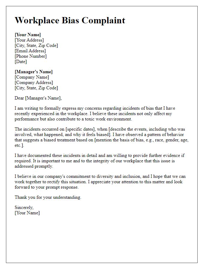 Letter template of workplace bias complaint