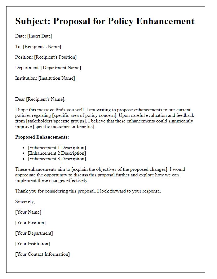 Letter template of communication for policy enhancement at the institution