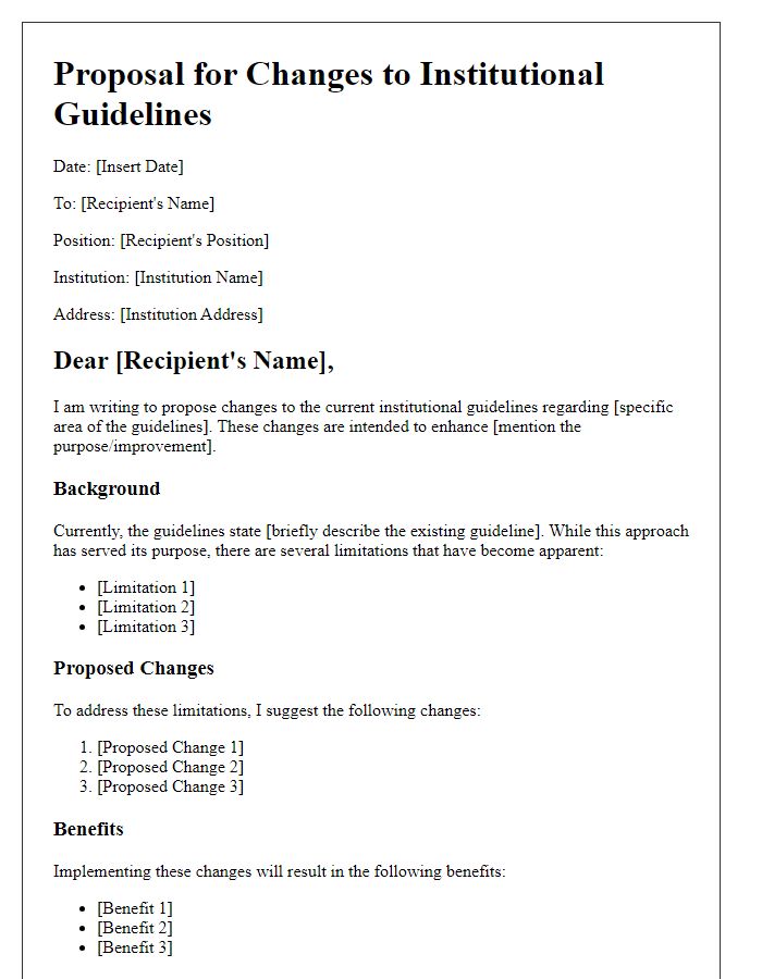 Letter template of proposal for institutional guideline changes