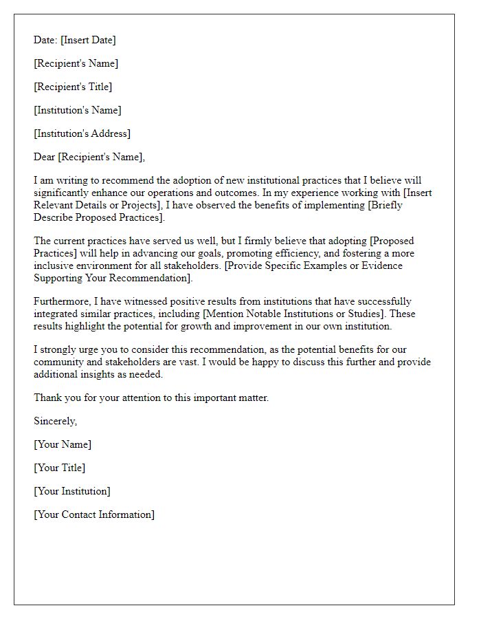 Letter template of recommendation for changing institutional practices