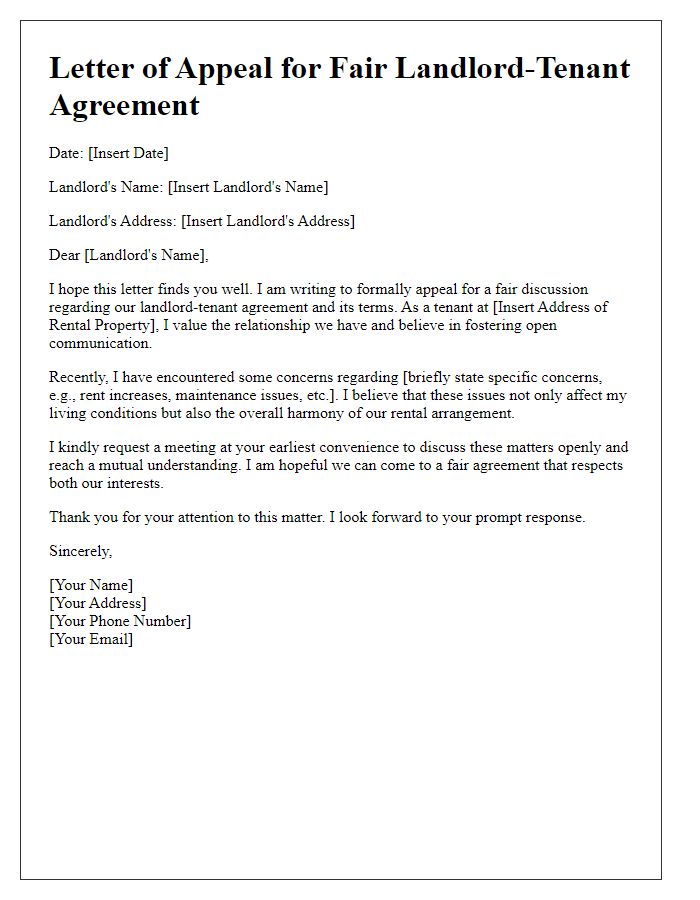 Letter template of appeal for a fair landlord-tenant agreement.