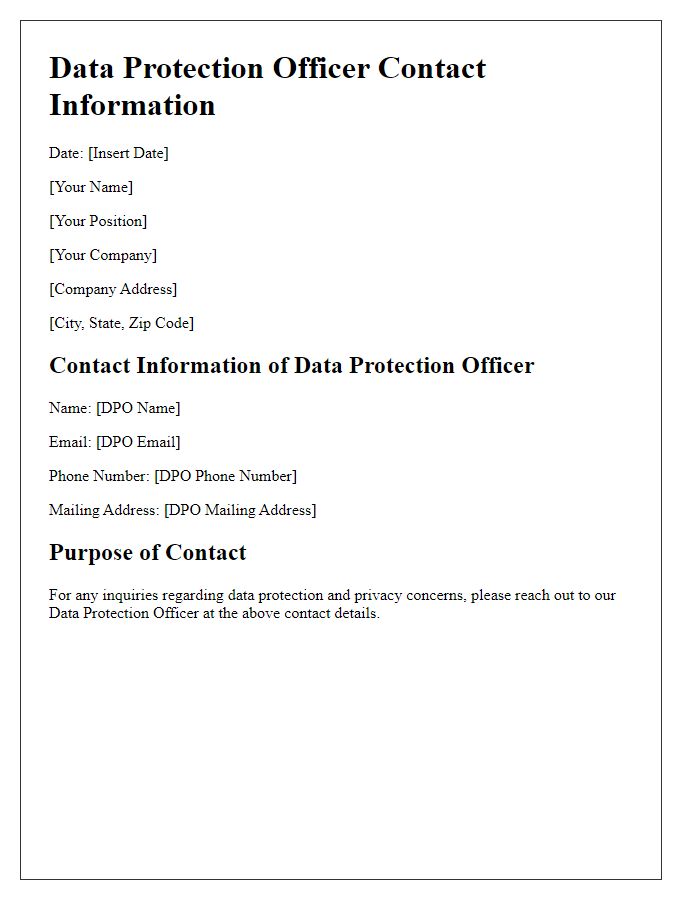 Letter template of data protection officer contact information