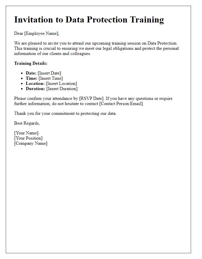 Letter template of employee data protection training invitation