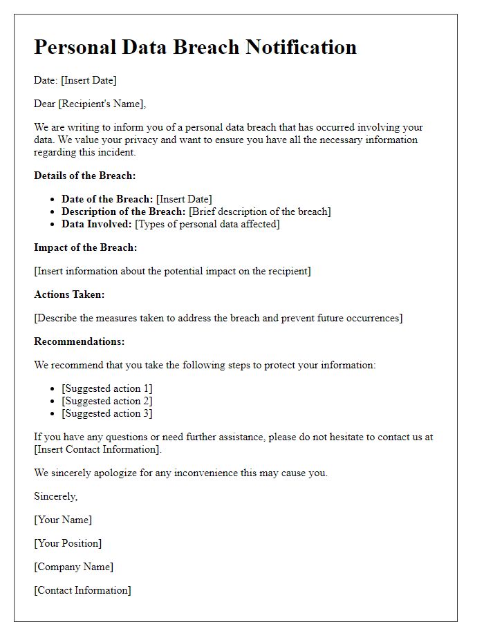 Letter template of personal data breach notification