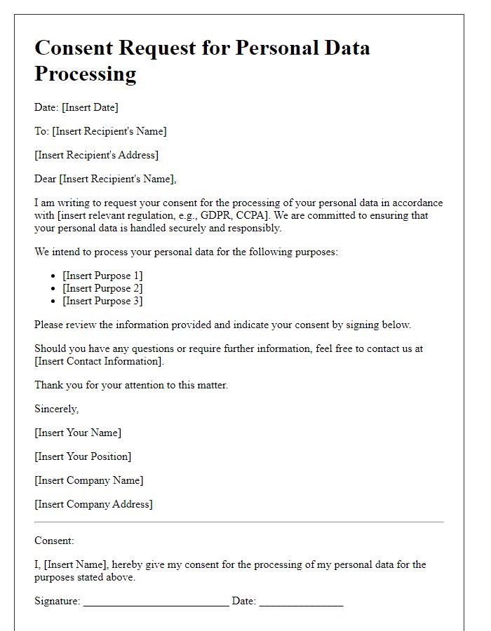 Letter template of personal data processing consent request