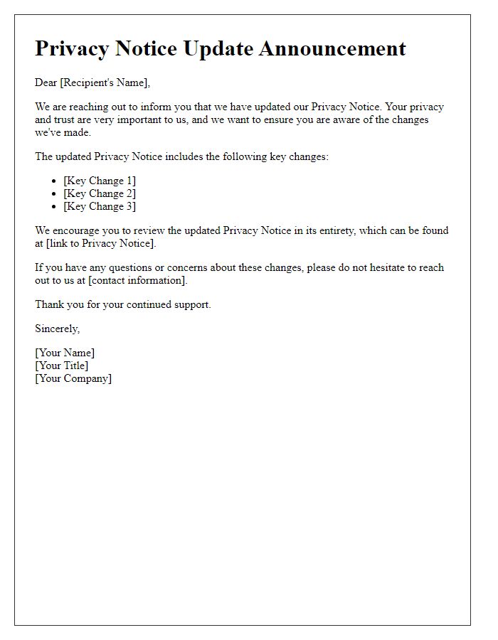 Letter template of privacy notice update announcement