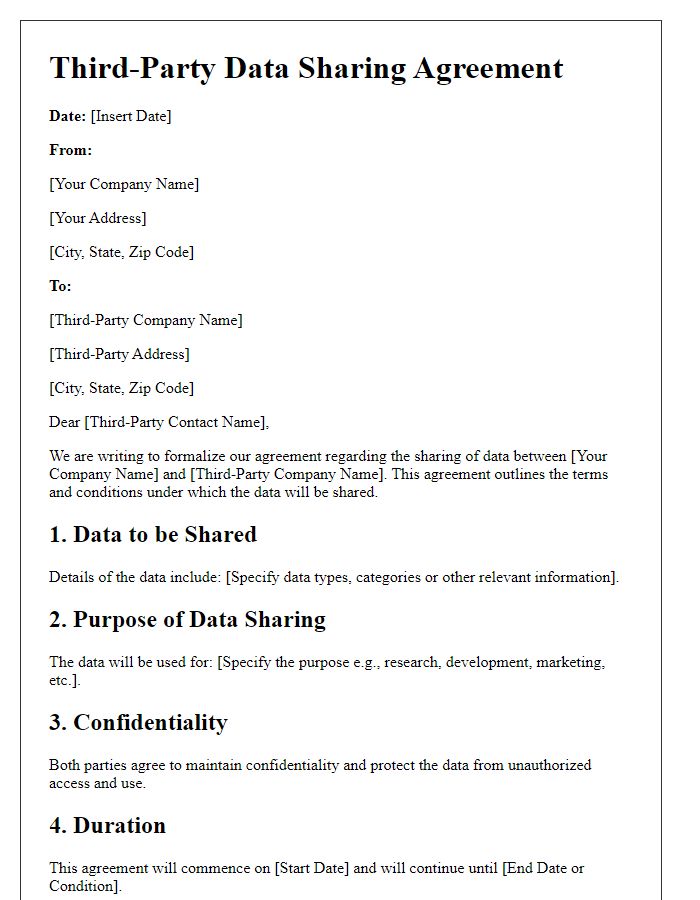 Letter template of third-party data sharing agreement